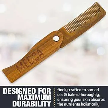 Folding Wooden Comb - 100% Solid Beech Wood - Fine Tooth Pocket Sized Beard, Mustache, Head Hair Brush Combs for Men With Any Hair Types - Travel, Styling & Detangler