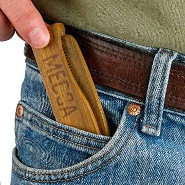 Folding Wooden Comb - 100% Solid Beech Wood - Fine Tooth Pocket Sized Beard, Mustache, Head Hair Brush Combs for Men With Any Hair Types - Travel, Styling & Detangler