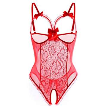 Lingerie for Women One-Piece Teddy Lingerie Sexy Bodysuit Lace Nightie (Red, XL)