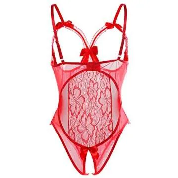 Lingerie for Women One-Piece Teddy Lingerie Sexy Bodysuit Lace Nightie (Red, XL)