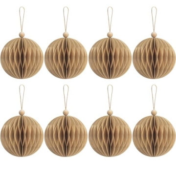 KI Store 8pcs Khaki Paper Christmas Balls with Magnetic Closing 3.15-Inch Paper Christmas Tree Decor...