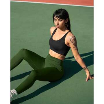 OQQ Women's 2 Piece Yoga Leggings Ribbed Seamless Workout High Waist Cross Over Athletic Exercise Leggings Black Army Green