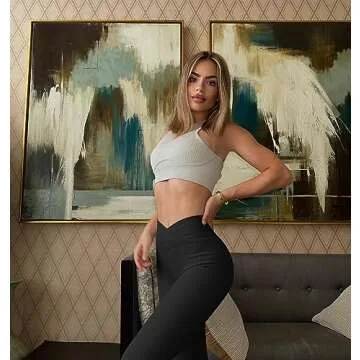 OQQ Women's 2 Piece Yoga Leggings Ribbed Seamless Workout High Waist Cross Over Athletic Exercise Leggings Black Army Green