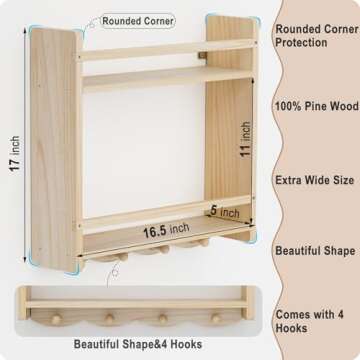 Nursery Book Shelves, 16.5 inch Book Shelf 2 Tier, Book Shelf for Kids Rooms, Nursery Shelves for Wall Great for Living Room, Kids Room, Bedroom (Natural Color, 2 Tier)