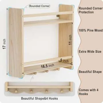 Nursery Book Shelves, 16.5 inch Book Shelf 2 Tier, Book Shelf for Kids Rooms, Nursery Shelves for Wall Great for Living Room, Kids Room, Bedroom (Natural Color, 2 Tier)