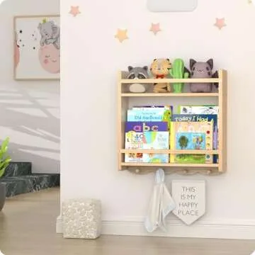 Nursery Book Shelves, 16.5 inch Book Shelf 2 Tier, Book Shelf for Kids Rooms, Nursery Shelves for Wall Great for Living Room, Kids Room, Bedroom (Natural Color, 2 Tier)