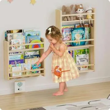 Nursery Book Shelves, 16.5 inch Book Shelf 2 Tier, Book Shelf for Kids Rooms, Nursery Shelves for Wall Great for Living Room, Kids Room, Bedroom (Natural Color, 2 Tier)