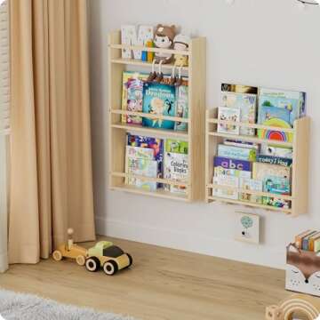 Nursery Book Shelves, 16.5 inch Book Shelf 2 Tier, Book Shelf for Kids Rooms, Nursery Shelves for Wall Great for Living Room, Kids Room, Bedroom (Natural Color, 2 Tier)