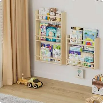 Nursery Book Shelves, 16.5 inch Book Shelf 2 Tier, Book Shelf for Kids Rooms, Nursery Shelves for Wall Great for Living Room, Kids Room, Bedroom (Natural Color, 2 Tier)