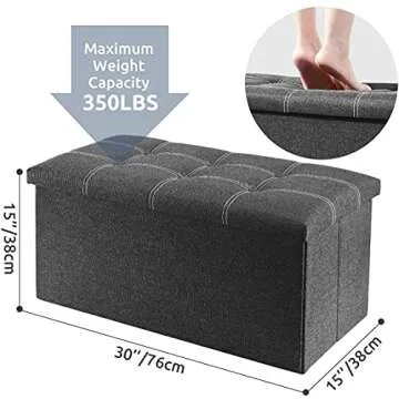 YOUDENOVA 30 inches Folding Storage Ottoman, Ottoman with Storage Footrest Seat Support 350lbs, Storage Bench for Living Room Bedroom, Linen Fabric Grey