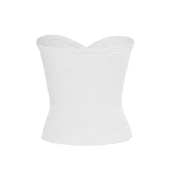 ISZPLUSH Women's Sexy Strapless Sweetheart Neck Ribbed Crop Top - Slim Fit Sleeveless Y2K Camisole (Small, White)