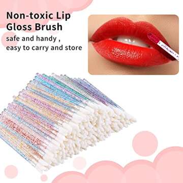 300PCS Glitter Crystal Lip Brush, Disposable Crystal Lip Brushes Tool Kits Lip Gloss Applicators Mak...