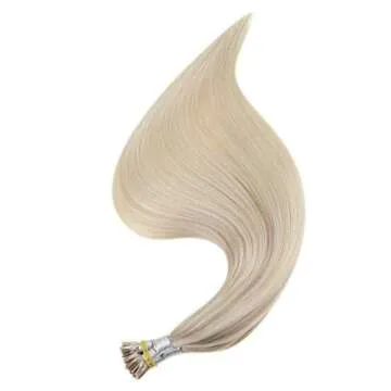 Keratin Beads I Tip Human Hair Extensions 16 Inch Nordic Ombre Balayage Color 18 Fading To 22 And 60 Platinum Blonde Pre bonded I Tip Hair 1 Gram Per Strand 50 Gram Per Package