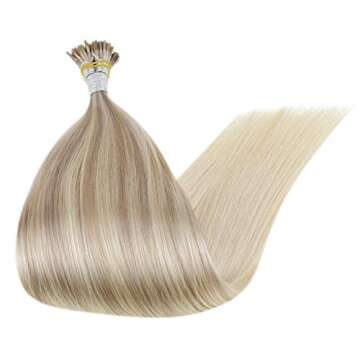 Keratin Beads I Tip Human Hair Extensions 16 Inch Nordic Ombre Balayage Color 18 Fading To 22 And 60 Platinum Blonde Pre bonded I Tip Hair 1 Gram Per Strand 50 Gram Per Package