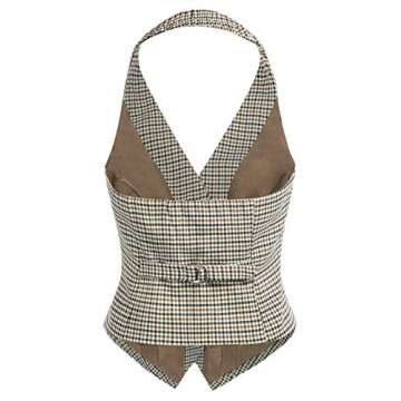 Belle Poque Women's Vintage Palid Business Dress Suits Vest Button Down V Neck Waistcoat(Plaid,S)