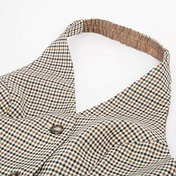 Belle Poque Women's Vintage Palid Business Dress Suits Vest Button Down V Neck Waistcoat(Plaid,S)