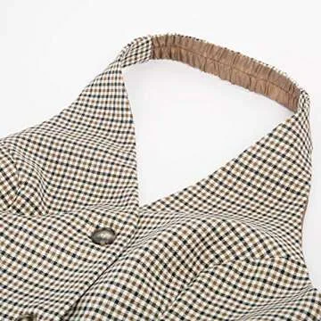 Belle Poque Women's Vintage Palid Business Dress Suits Vest Button Down V Neck Waistcoat(Plaid,S)