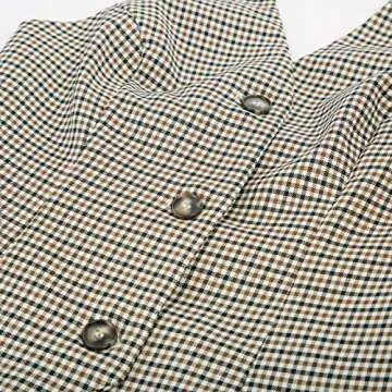 Belle Poque Women's Vintage Palid Business Dress Suits Vest Button Down V Neck Waistcoat(Plaid,S)