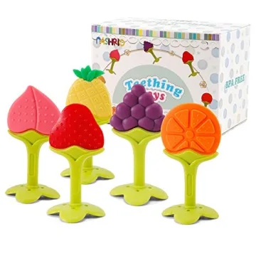 NASHRIO Baby Teething Toys Pack of 5 - Silicone BPA Free Natural Organic Freezer Safe Teethers for N...