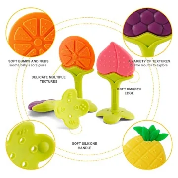 NASHRIO Baby Teething Toys - Pack of 5 Silicone Fruit Teethers