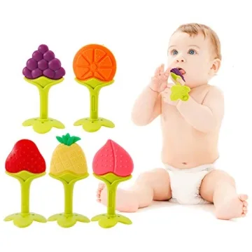 NASHRIO Baby Teething Toys - Pack of 5 Silicone Fruit Teethers