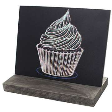 5 X 6 Inch Mini Tabletop Chalkboard Signs with Rustic Style Wood Base Stands, Set of 4，Include 3 chalks