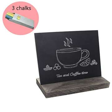 5 X 6 Inch Mini Tabletop Chalkboard Signs with Rustic Style Wood Base Stands, Set of 4，Include 3 chalks