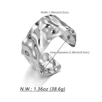 WOWORAMA Silver Hammered Cuff Bracelet for Women Boho Chunky Wide Open Bangles Vintage Silver Statement Bracelet Adjustable Wrist Arm Cuff Bracelets