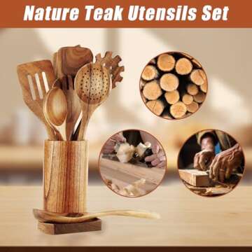 Durable Teak Wooden Cooking Utensil Set - 10 Pcs