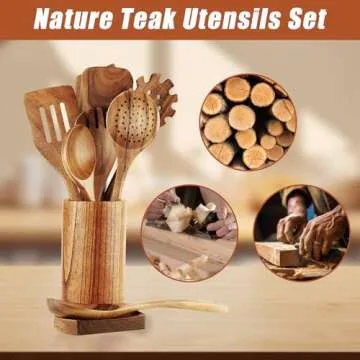Durable Teak Wooden Cooking Utensil Set - 10 Pcs