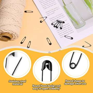 150pcs Safety Pins, 19mm Mini Safety Pins for Clothes Metal Safety Pin for Clothing Sewing Handicrafts Jewelry Making (Black)