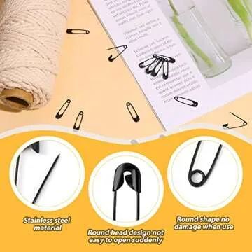150pcs Safety Pins, 19mm Mini Safety Pins for Clothes Metal Safety Pin for Clothing Sewing Handicrafts Jewelry Making (Black)