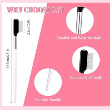 Metal Eyelash Comb, Professional Eyelash Separator Tool Eye Lash Grooming Comb Eyelash Curler Definer Mascara Applicator with Stainless Steel Teeth Eyebrow Makeup Cosmetic Tool for Women Girls