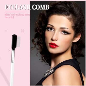 Metal Eyelash Comb, Professional Eyelash Separator Tool Eye Lash Grooming Comb Eyelash Curler Definer Mascara Applicator with Stainless Steel Teeth Eyebrow Makeup Cosmetic Tool for Women Girls