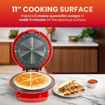 Elite Gourmet EQD-118 Electric Non-Stick 11" Quesadilla Maker, Easy-Slice 6-Wedge, Grilled Cheese Co...