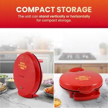 Elite Gourmet EQD-118 Electric Non-Stick 11" Quesadilla Maker, Easy-Slice 6-Wedge, Grilled Cheese Corn Flour Tortilla Snacks, Red
