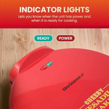 Elite Gourmet EQD-118 Electric Non-Stick 11" Quesadilla Maker, Easy-Slice 6-Wedge, Grilled Cheese Corn Flour Tortilla Snacks, Red