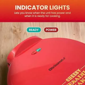 Elite Gourmet EQD-118 Electric Non-Stick 11" Quesadilla Maker, Easy-Slice 6-Wedge, Grilled Cheese Corn Flour Tortilla Snacks, Red