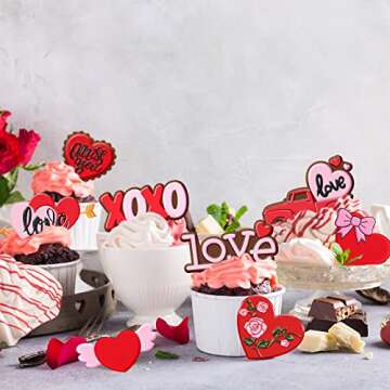 Whaline 4Pcs Valentine's Day Fondant Molds Heart Rose Truck Pattern 3D Silicone Mould Love XOXO Resin Mold Cupcake Cookie Baking Decorating Mould for Wedding Anniversary Mother's Day DIY Candy