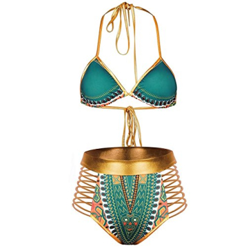 Zando Women's African Tribal Metallic Bikini Set - Stylish Two Piece Swimsuit for Beachwear