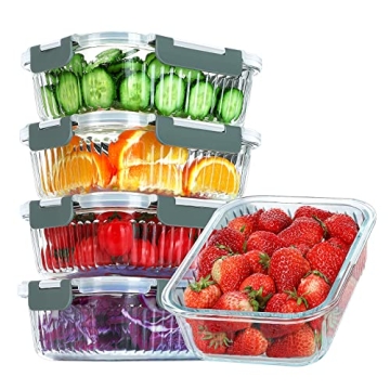KOMUEE 5 Pack 36 oz Glass Food Storage Containers