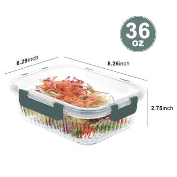 KOMUEE 5 Pack 36 oz Glass Food Storage Containers