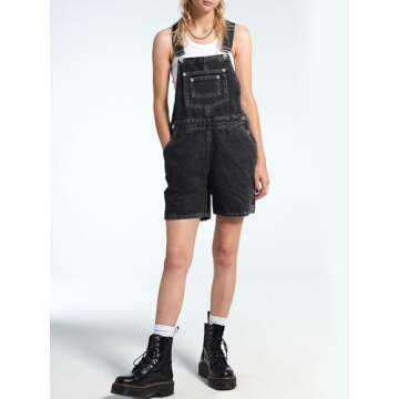 PLNOTME Womens Casual Denim Overalls Summer Adjustable Strap Vintage Bib Shortalls Short Romper with...