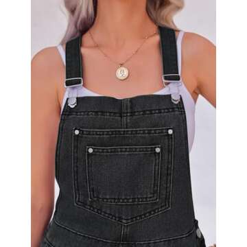 PLNOTME Womens Casual Denim Overalls Summer Adjustable Strap Vintage Bib Shortalls Short Romper with Pockets