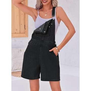 PLNOTME Womens Casual Denim Overalls Summer Adjustable Strap Vintage Bib Shortalls Short Romper with Pockets