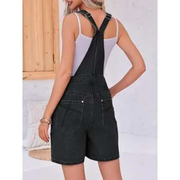 PLNOTME Womens Casual Denim Overalls Summer Adjustable Strap Vintage Bib Shortalls Short Romper with Pockets