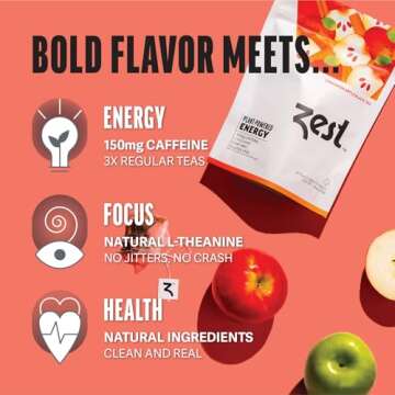 Zest 150mg High Caffeine Energy Leaf Blend - Cinnamon Apple Black Tea - 20 Pack Bag - All Natural Strong Flavored Healthy Coffee Alternative Highly Caffeinated Substitute - Perfect for Keto Diet