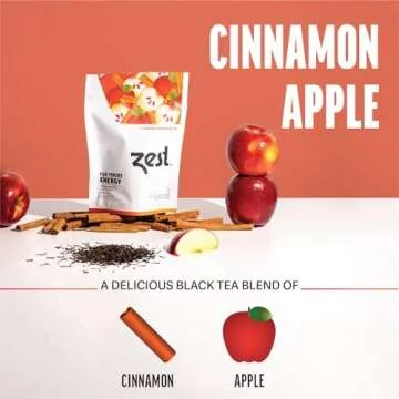 Zest 150mg High Caffeine Energy Leaf Blend - Cinnamon Apple Black Tea - 20 Pack Bag - All Natural Strong Flavored Healthy Coffee Alternative Highly Caffeinated Substitute - Perfect for Keto Diet