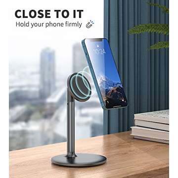 DiTouch Magnetic Desk Phone Stand for iPhone16 15 14 13/12 - Phone Holder Dock with 360°Rotation, H...
