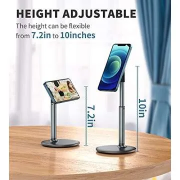 DiTouch Magnetic Desk Phone Stand for iPhone16 15 14 13/12 - Phone Holder Dock with 360°Rotation, Height&Tilt Adjustable for Office/Home Compatible with iPhone 16 15 14 13 12 Mini/Plus/Pro/Pro Max